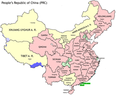 Map of China provinces, labeled in English